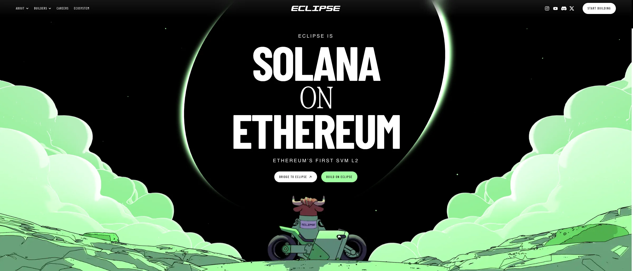 Eclipse L2 landing — Solana On Ethereum — with biker illustration