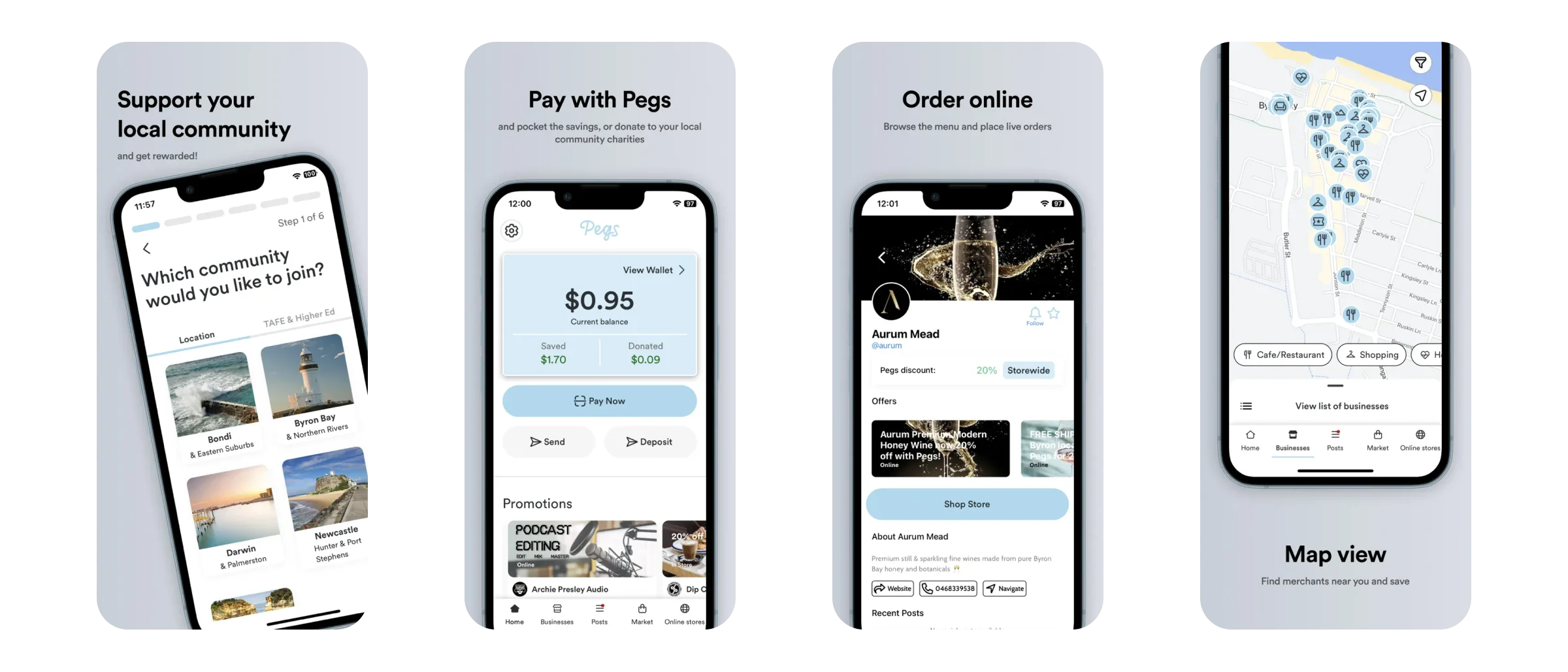 Pegs mobile app screens showing family pegboard tracking views